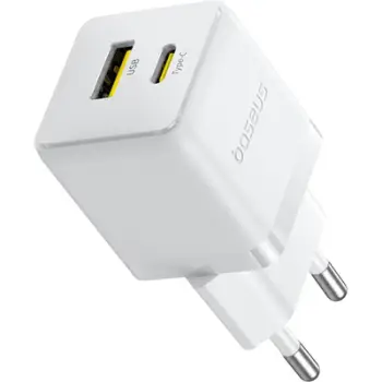 Karikues muri Baseus Wall Charger Palm, 30W, USB dhe Type C, i bardhë