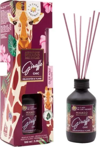 Aromatizues me shkopinj La Casa de los Aromas Giraffe Chic, pjeshkë dhe ylang, 100ml, shishe e zezë