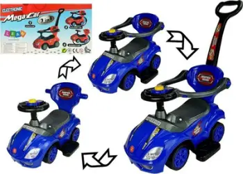 Makinë lodër Lean Cars Mega Car 3in1, ride-on me dorezë shtytëse, blu