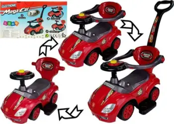 Makine lodër Ride On Leantoys Mega Car 3 in 1, me dorezë shtytëse, e kuqe