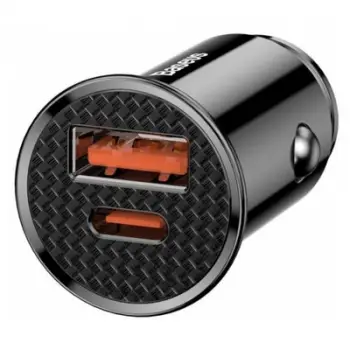 Karikues veture Baseus Circular Metal, 30W, 2 porta USB A dhe USB C, i zi