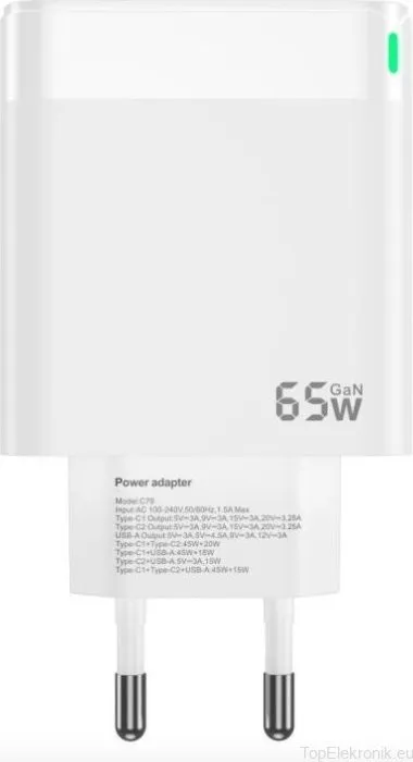 Karikues rrjeti GaN 65W, 2x USB C, USB A, me kabllo USB C - 5