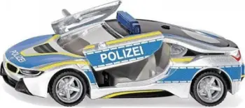Makinë lodër policie Siku BMW i8, shkalla 1:50, die-cast, blu verdhë