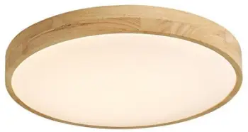 Plafonierë tavani Domoletti Round, druri natyral, difuzor i bardhë