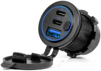 Karikues veture AMIO 04596, 2x USB C QC3.0, rezistent ndaj ujit, i zi