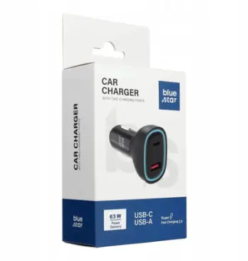 Karikues veture Blue Star, 63W, 2x porta USB C dhe USB A, i zi