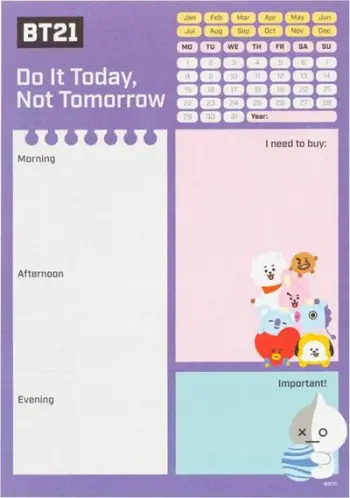 Planer ditor Line Friends BT21 A5, fletë të shkëputshme, shumëngjyrësh