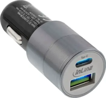 Karikues veture InLine 31502S, 1x USB A 1x USB C, 3A, i zi