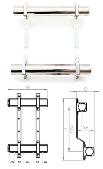 Manifold ngrohjeje SiGMA Li RM-4, bronz i nikluar, 209x325x87 mm
