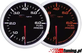 Manometër presioni karburanti DRacing Depo Gauge WA, 60mm, ndriçim i bardhë qelibar, i zi