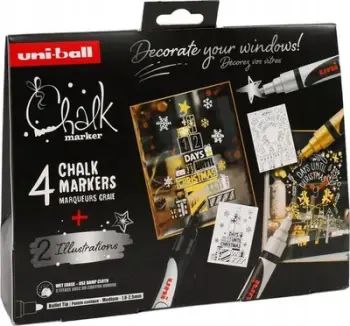 Markera Uni-ball Liquid Chalk, set 4 copë, me bojë të lëngshme, shumëngjyrëshe