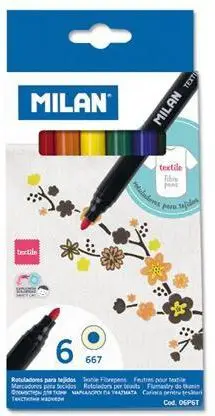 Markerë tekstili Milan, set 6 copë, majë 4 mm, shumëngjyrësh