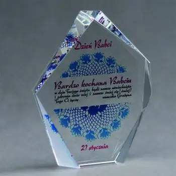 Pllakë dekorative kristali Nowa Szkola, për Ditën e Gjysheve, 11 x 2.3 x 9 cm, transparente me blu