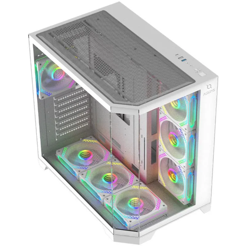Kasa gaming AQIRYS TITAN, Midi Tower, 4x 120mm ventilatorë, e bardhë - 1