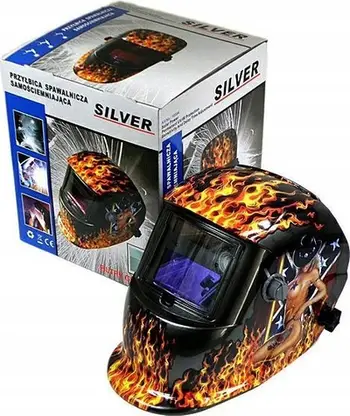 Maskë saldimi Silver Auto-Darkening, filtri i madh, dizajn me flakë, e zezë