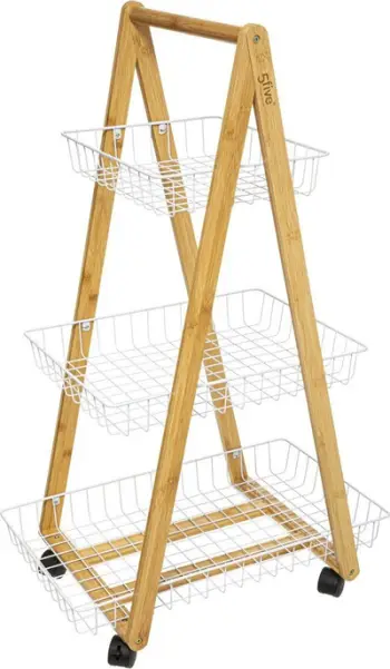 Karrocë kuzhine 5Five Modern Bamboo, 3 rafte, me rrota, e bardhë