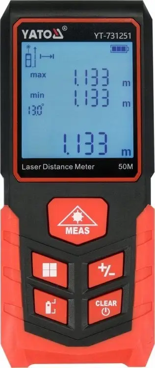 Matës lazer distance YATO YT-731251, 50 m, ekran LCD, i kuq e zi