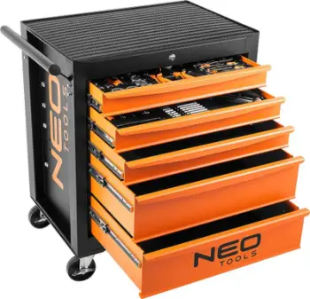 Karrocë veglash NEO TOOLS 84-214-6, 5 sirtarë, 117 vegla, e zezë