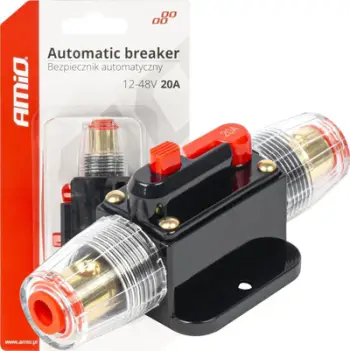Siguresë automatike makine AMIO 03815, ndërprerës qarku 20A, 12 48V, e zezë