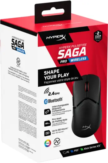 Maus gaming HyperX Pulsefire Saga Pro Wireless, 2.4GHz Bluetooth, RGB, i zi
