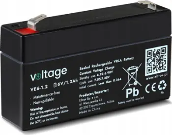 Bateri AGM VIPOW VE6-1.2, 6V, 1.2Ah, e zezë