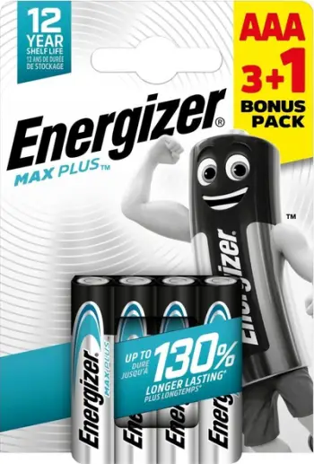 Bateri alkaline Energizer Max Plus LR03 AAA, 1.5V, 4 copë