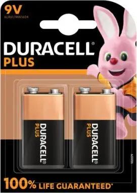 Bateri alkaline Duracell Plus, 9V, paketim 2 copë