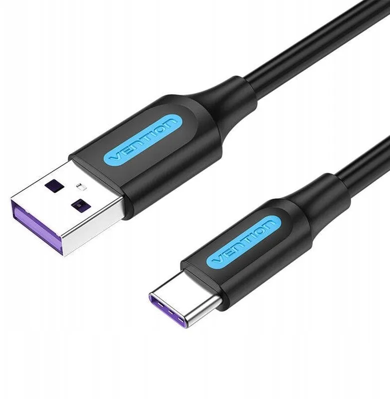 Kabllo USB Vention CORBH, USB 2.0 në USB C, 5A, 2m, e zezë - 1