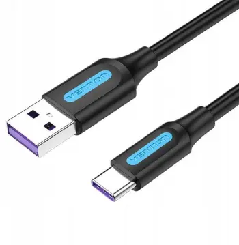 Kabllo USB Vention CORBH, USB 2.0 në USB C, 5A, 2m, e zezë