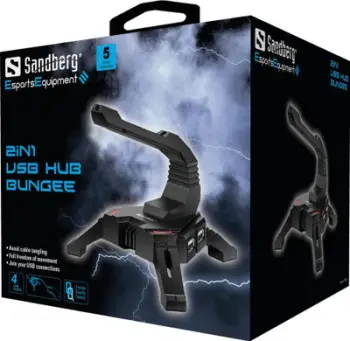 Mbajtës kabllo maus me USB Hub Sandberg 2in1 133-92, 4x USB, i zi