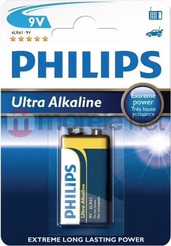 Bateri Philips Ultra Alkaline 6LR61, 9V, 1 copë