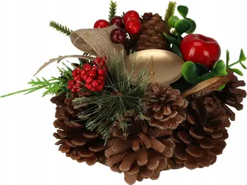 Mbajtës qiriri Home Styling Collection, dekor Krishtlindjesh me kone pishe, 15 cm, i artë