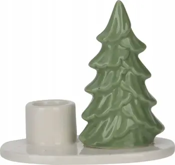 Mbajtës qiriri Home Styling Collection Christmas Tree, qeramikë, 6.6x10.4x8.8cm, jeshile e bardhë