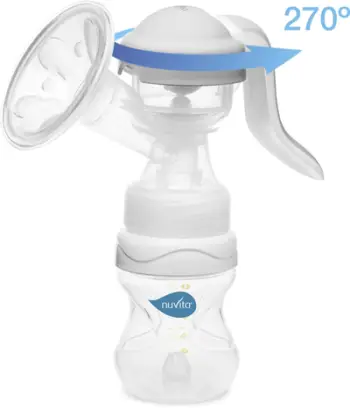 Pompë gjiri manuale Nuvita Materno Twist, sistem 2 faza, biberon 150 ml, transparente