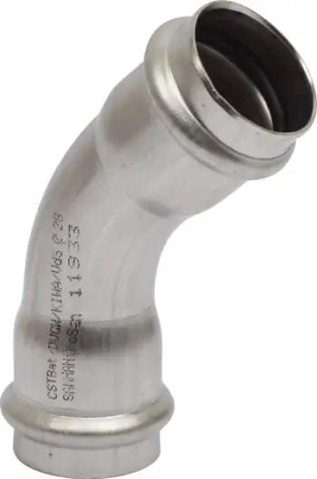 Bërryl 45° inox SANHA NiroSan 316, Press Fit, Ø15, gri metalik