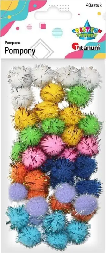 Pompon dekorativë Titanum Glitter, 20 mm, set 40 copë, shumëngjyrëshe