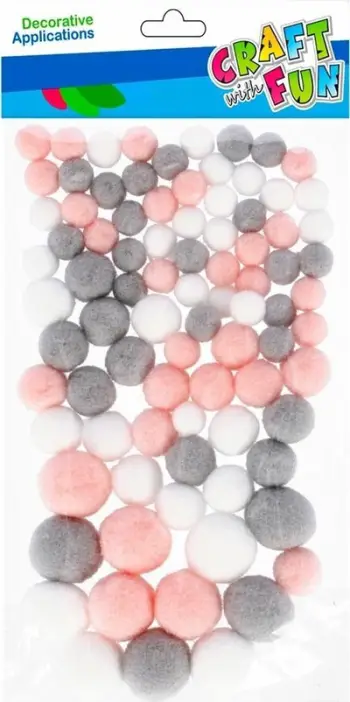 Pomponë dekorativë Craft with Fun Mix, 90 copë, ngjyra pastel