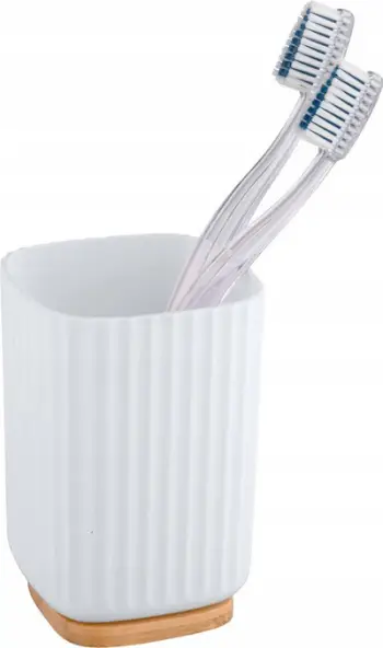 Mbajtëse furçash dhe paste dhëmbësh Wenko Rotello, plastike dhe bambu, e bardhë dhe kafe