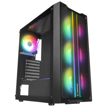 Kasa Gaming ATX Mid‑Tower me 4 Fan RGB dhe Tempered Glass – Rampage Slider – E Zezë