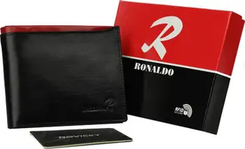 Portofol meshkujsh Ronaldo Rovicky, lëkurë natyrale, RFID, i zi me të kuqe