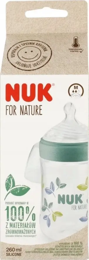 Biberon NUK For Nature, 260 ml, silikoni, jeshil