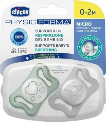 Biberon qetësues Chicco Physioforma Soothing Bright 0-2m, set 2 copë, transparent
