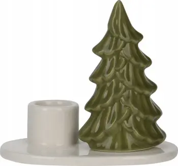 Mbajtëse qiri Home Styling Collection Christmas Candleholder, qeramike, 6.6x10.4x8.8 cm, e bardhë e gjelbër