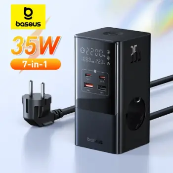 Prizë inteligjente Baseus Power Strip, 7 në 1, 35W Fast Charge, 4000W, e bardhë