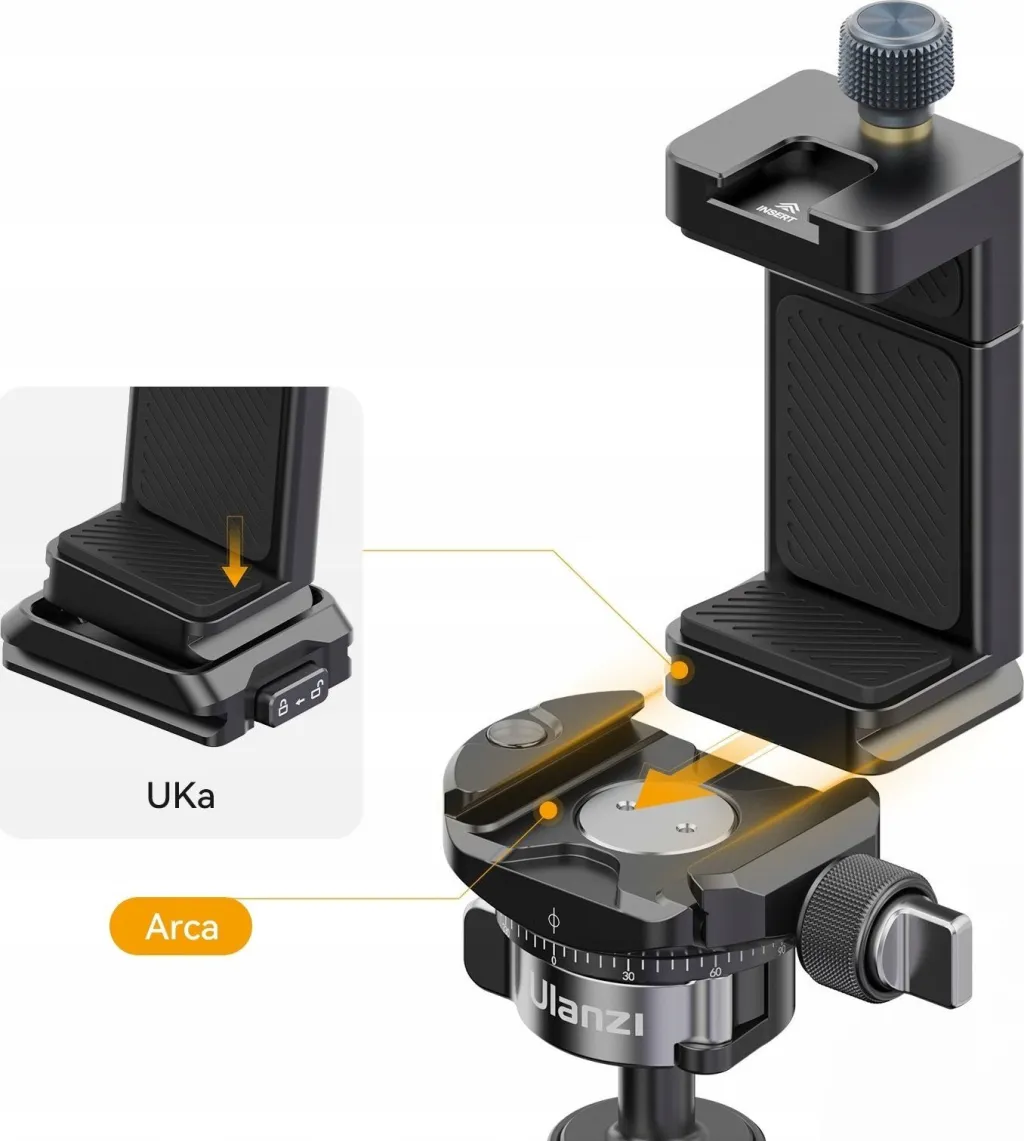 Mbajtëse telefoni Ulanzi MA33 Swiss Arca, për tripod, e zezë - 4