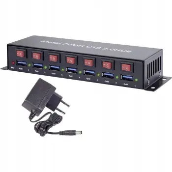 Hub USB Renkforce 7 porta, USB 3.0, strehë metalike, i zi