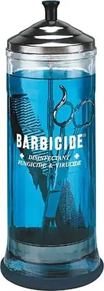 Kavanoz dezinfektues Barbicide Disinfecting Jar, 1L, qelq me inox, transparent
