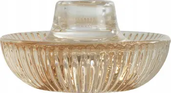 Mbajtëse qiriu Homea Ribbed Glass, xham i brinjëzuar, beige