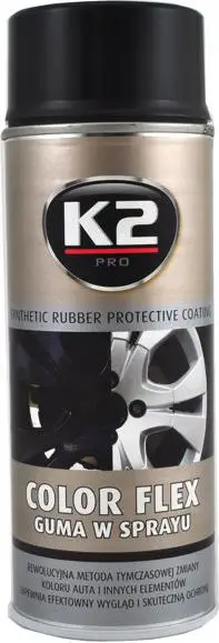 Spray gomë e lëngshme K2 Color Flex Rubber, 400ml, me shkëlqim, e zezë