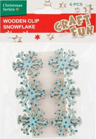 Elemente dekorative Craft with Fun: Wooden clip snowflake, 6 copë - 1